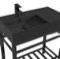 Modern Matte Black Ceramic Console Sink and Matte Black Base, 32